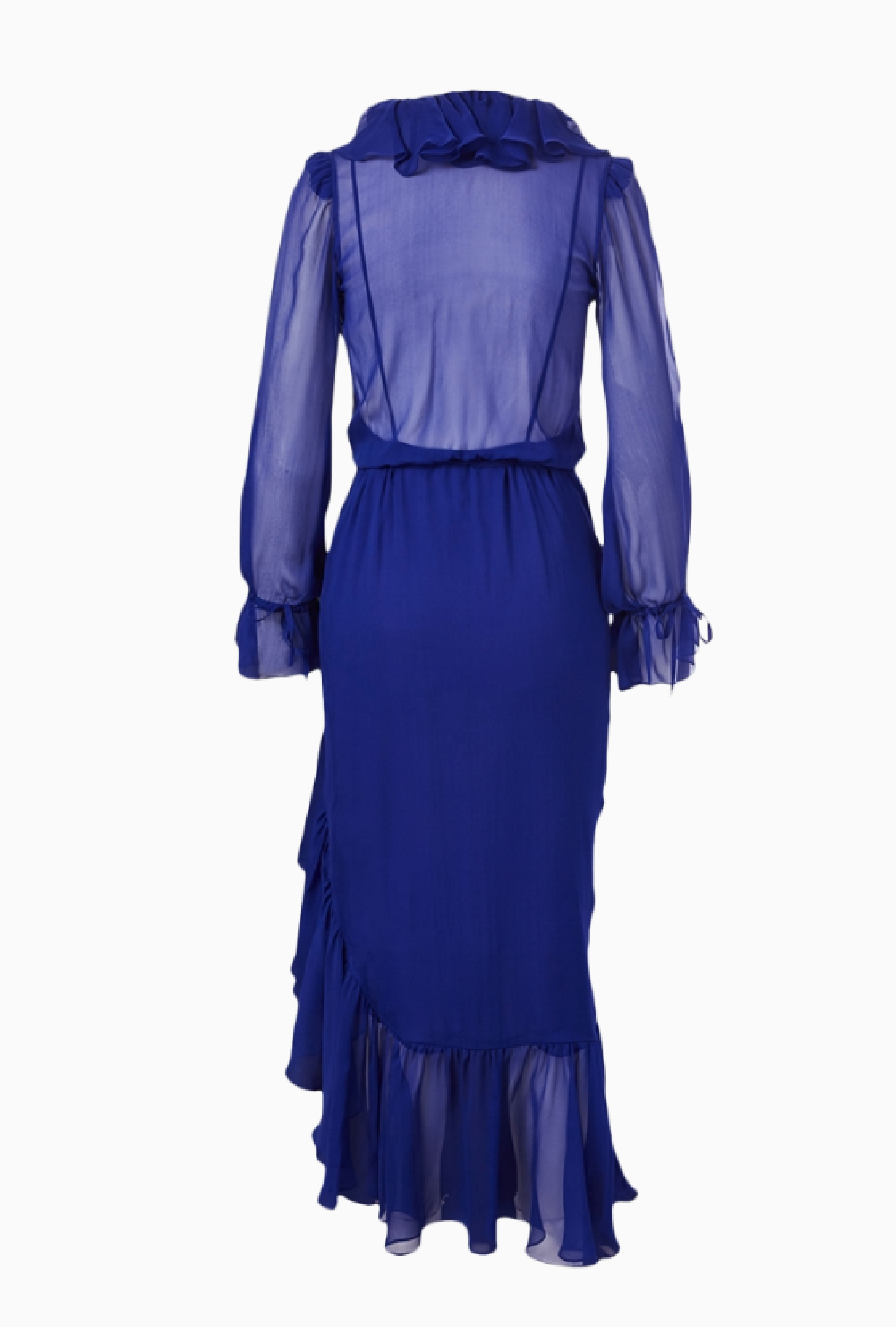 Robe Yves Saint Laurent Volants Fluide Bleu Électrique FW2020