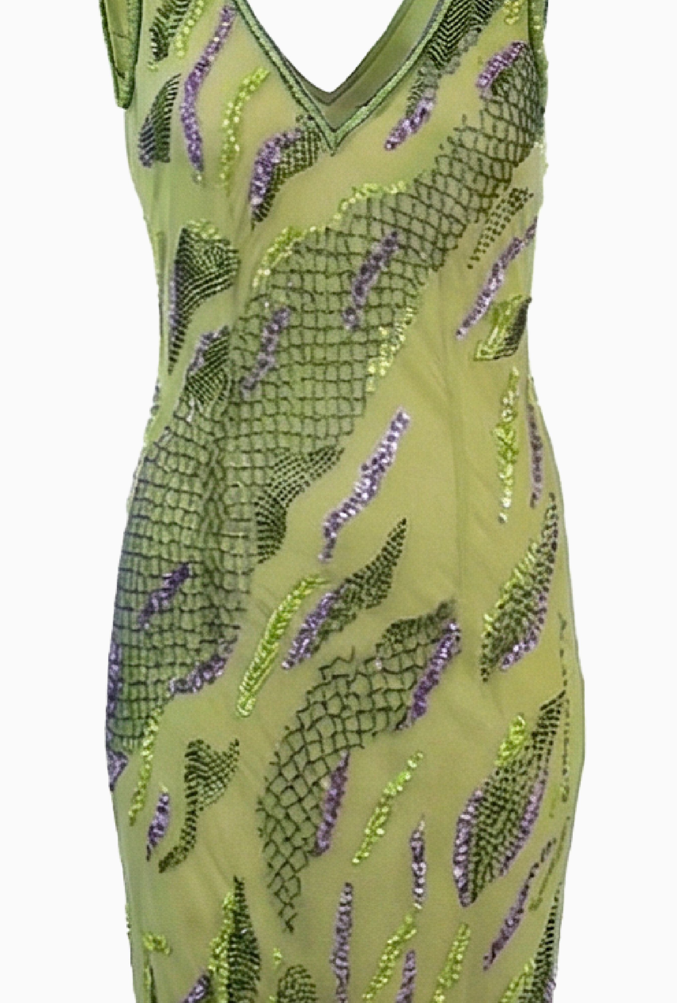 Robe  Frank Usher Sirène Vert Anis Brodé