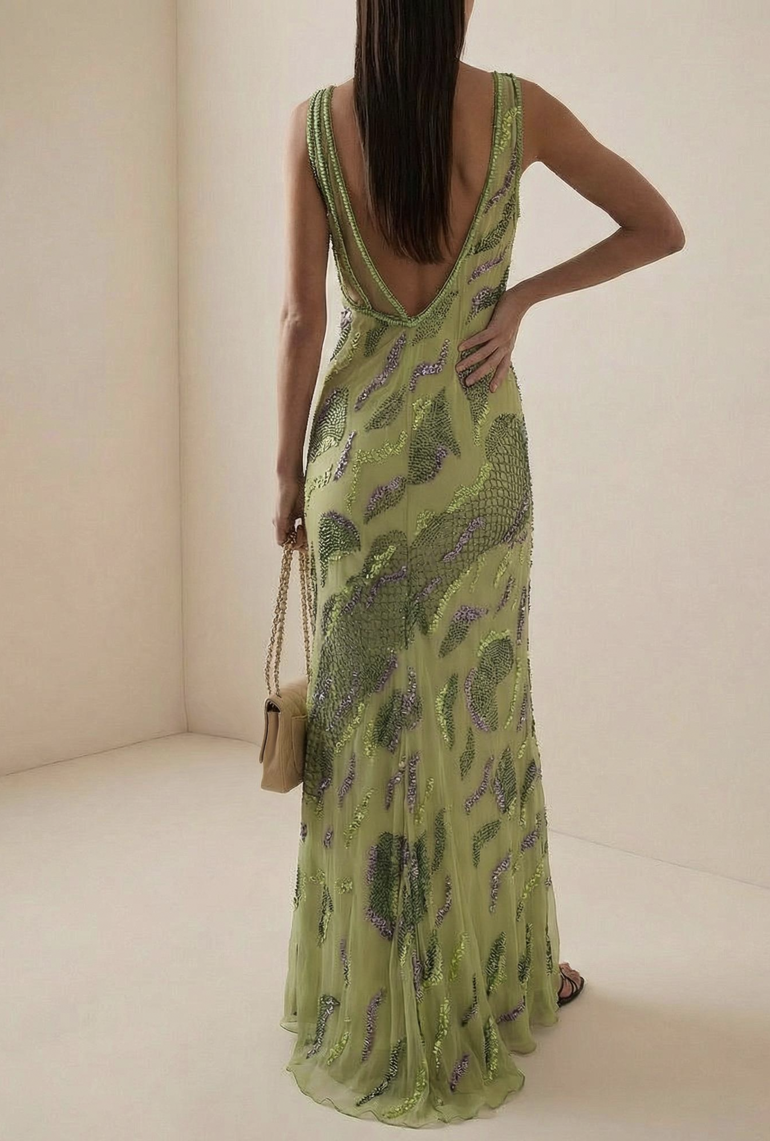 Robe  Frank Usher Sirène Vert Anis Brodé