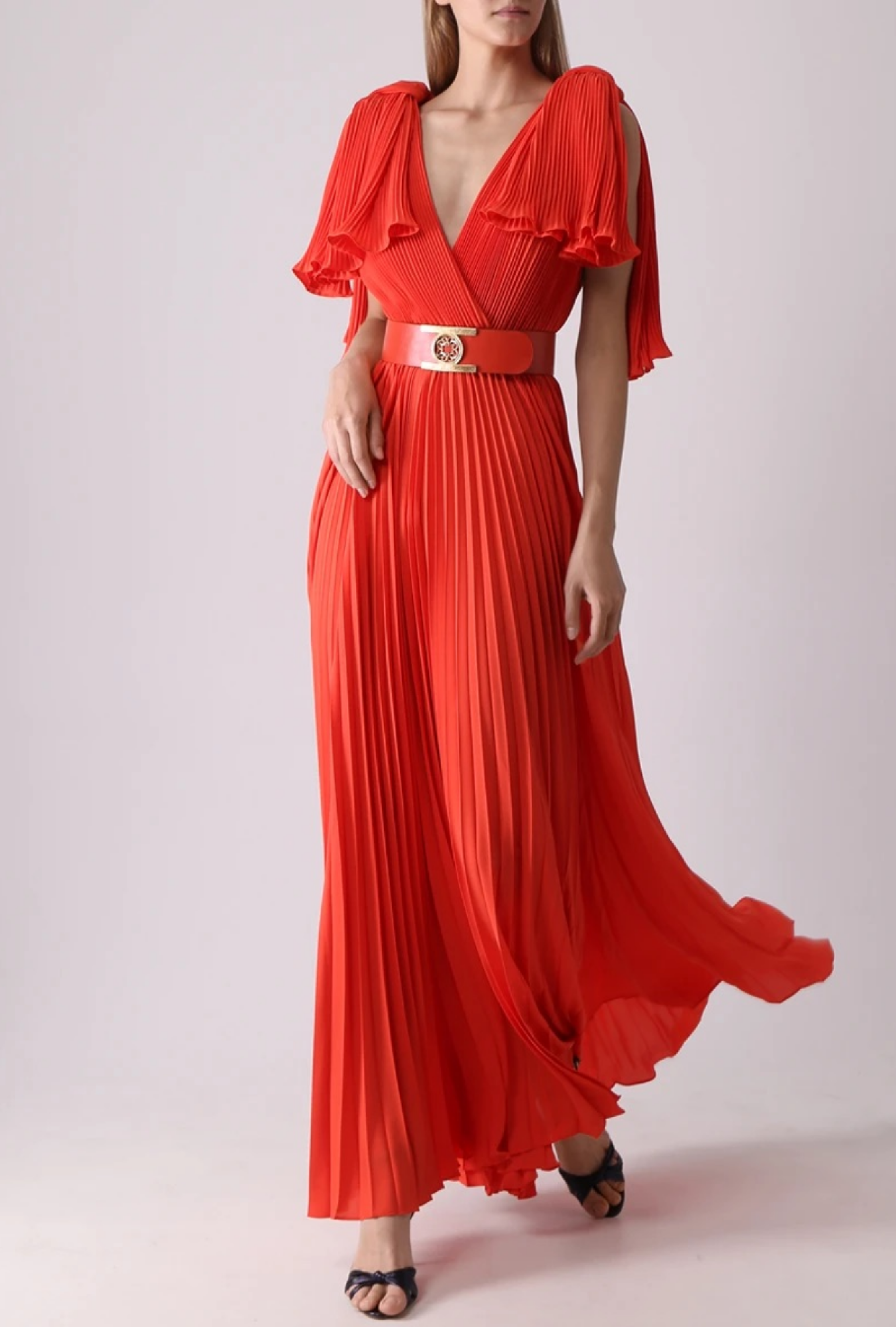 Robe Elie Saab, Plissé Rouge Ceinture SS2022