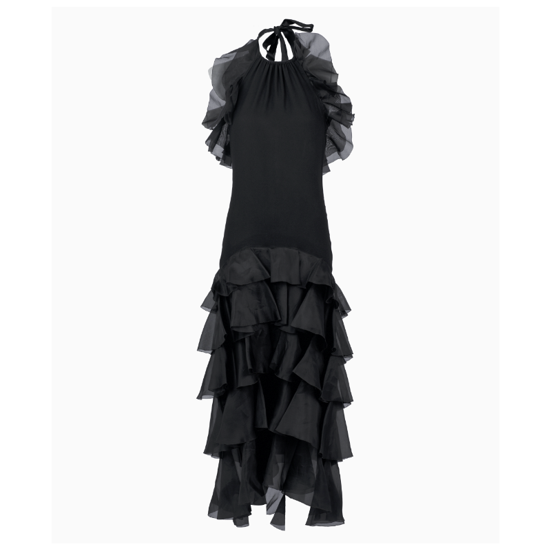 Robe Yves Saint Laurent Black Ruffle FW1986