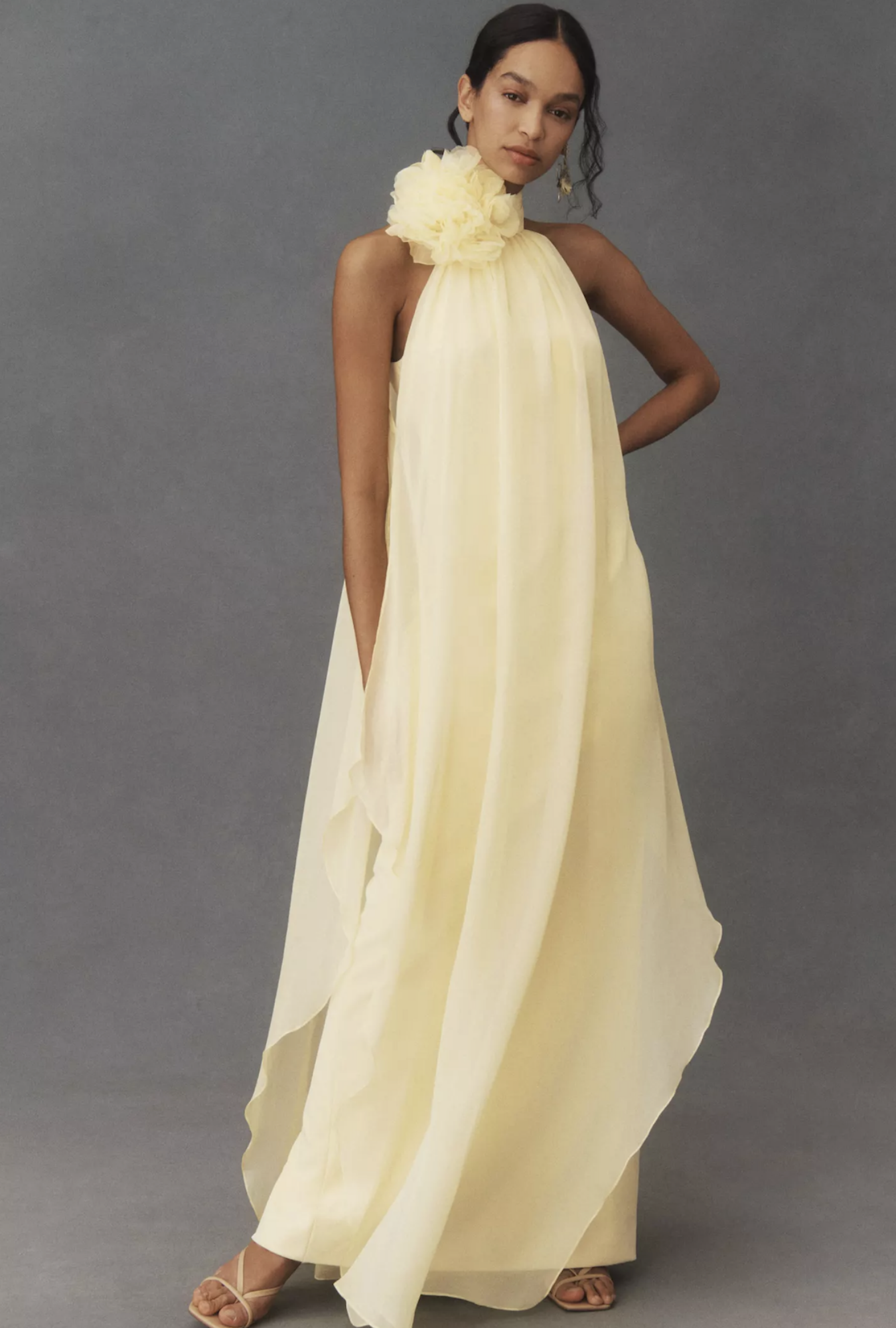 Halston Yellow Chiffon Dress
