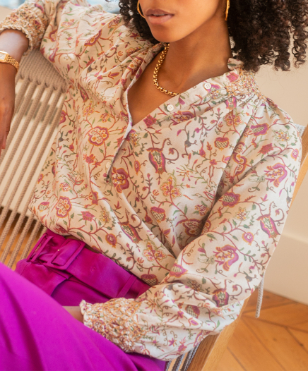 Blouse Imprimé Fleurs Beige
