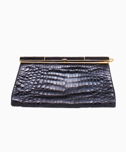 Pochette Cuir Crocodile Noir
