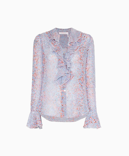Patterned Ruffled Blouse