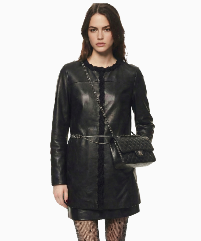 Location et Achat Veste Chanel, modèle Cuir Frangé Noir 2