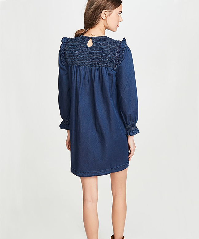 Location Robe MADEWELL Indigo Ruffle Neck Smocked Babydoll 5