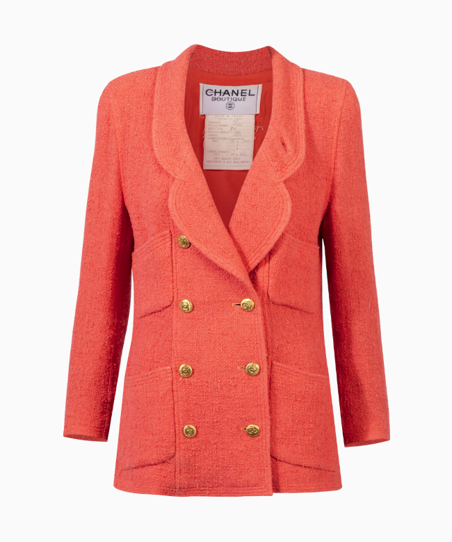 Location Veste Chanel, modèle Tweed Rouge Corail 1