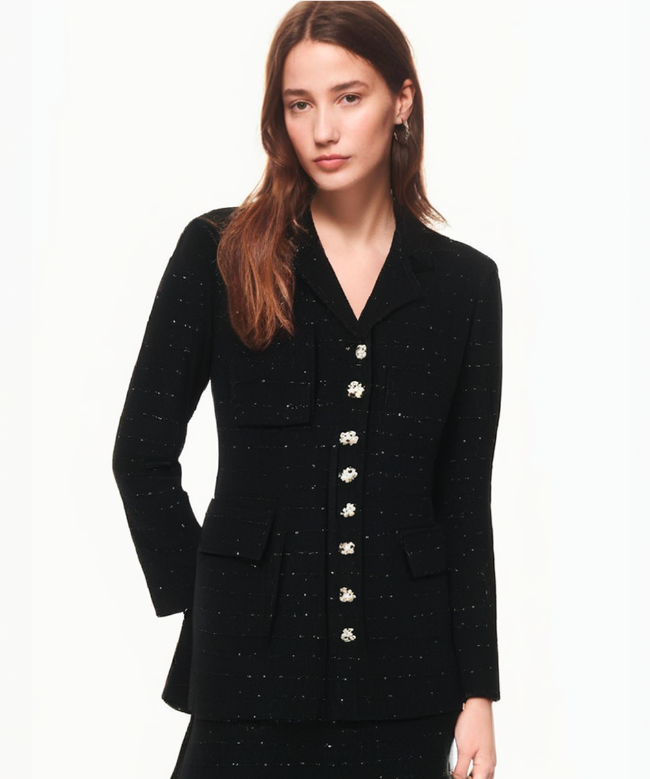 Achat Veste Chanel, modèle Tweed Noir Boutons Bijoux 2