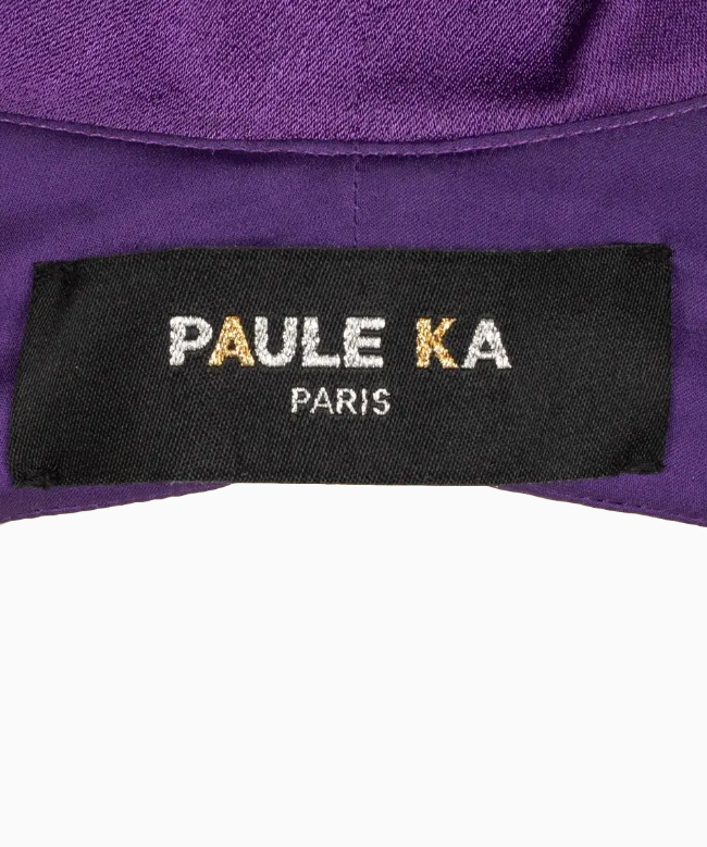 Location et Achat Robe Paule Ka, modèle Satin Violet Drapé 4