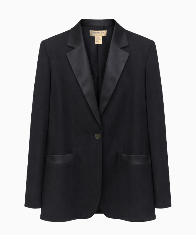 Location et Achat Veste Yves Saint Laurent, modèle Blazer Noir à Revers Satinés  Rive Gauche FW1992 1