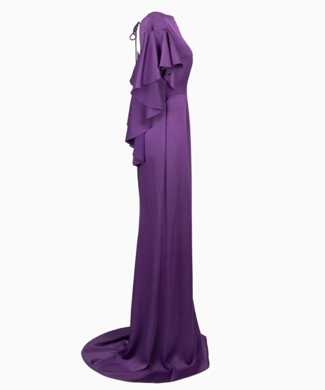 Location et Achat Robe Paule Ka, modèle Satin Violet Drapé 2