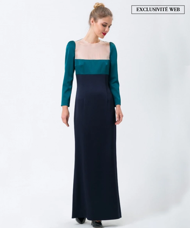 Location Robe décolleté carré bleu Paule Ka 1