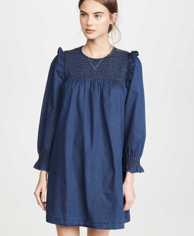 Location Robe MADEWELL Indigo Ruffle Neck Smocked Babydoll 3