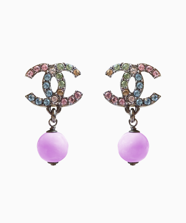 Achat Boucles D'oreilles Chanel, modèle Double C violette