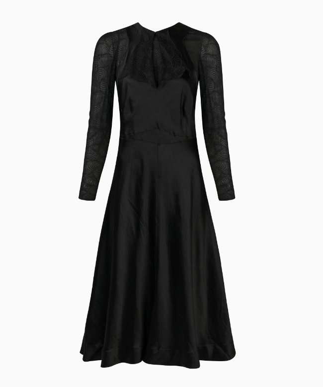 Location et Achat robe Vintage, modèle Noir Sculptural Circa 1935.