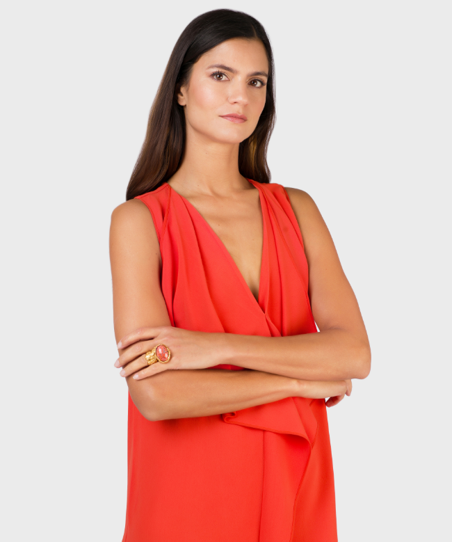 Location et Achat robe de soirée Mantu, modèle Rouge Drapée 4