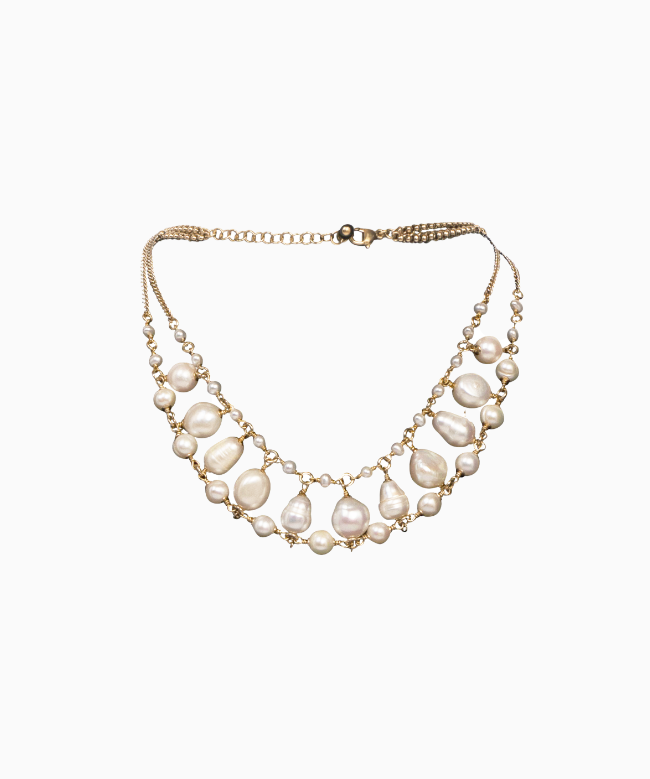 Location Collier Maud T Bijoux, modèle Rail Pop Corn Blanc