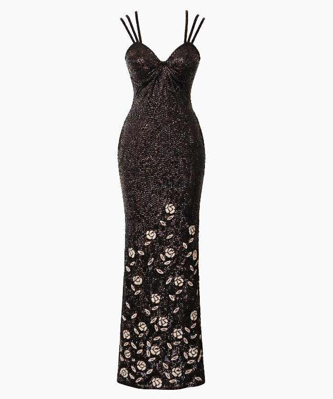 Location et Achat Robe My Couture Corner, modèle Sequins Black Floral 1