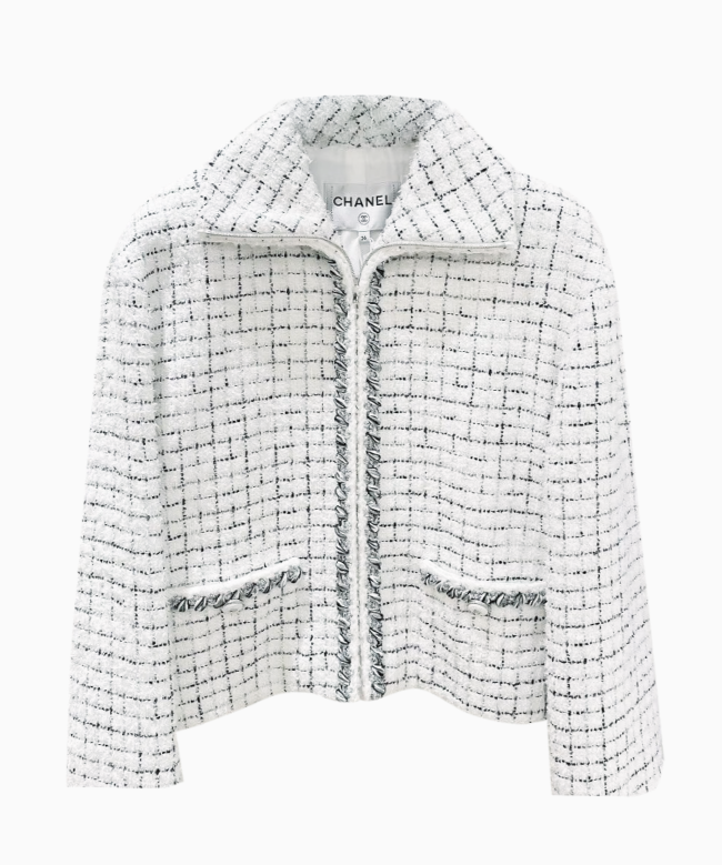 Location Veste Chanel, modèle Tweed White And Silver 2