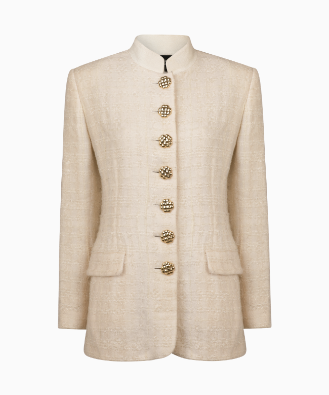 Location et Achat Veste Vintage, modèle Tailleur Structuré Tweed Ivoire 1