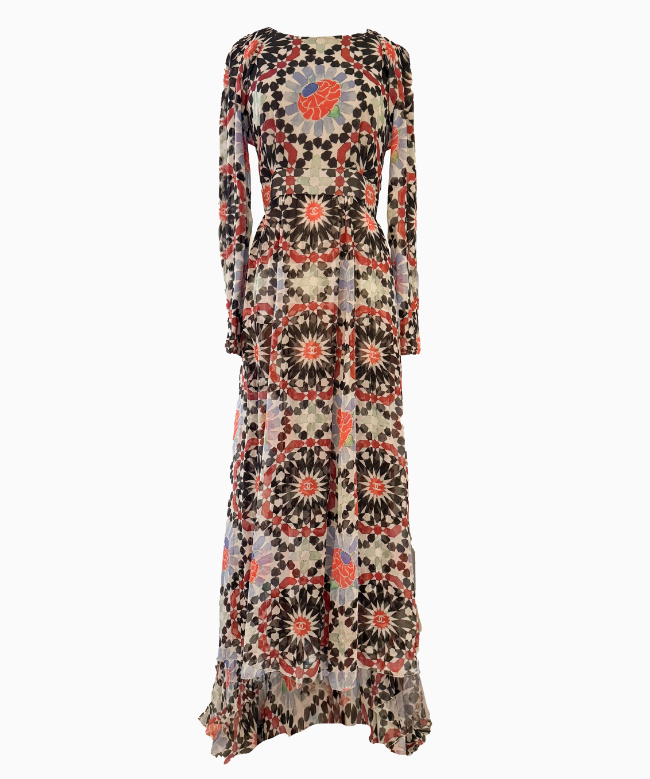 Location et Achat Robe Chanel, modèle Mousseline Imprimée Resort 2015 2