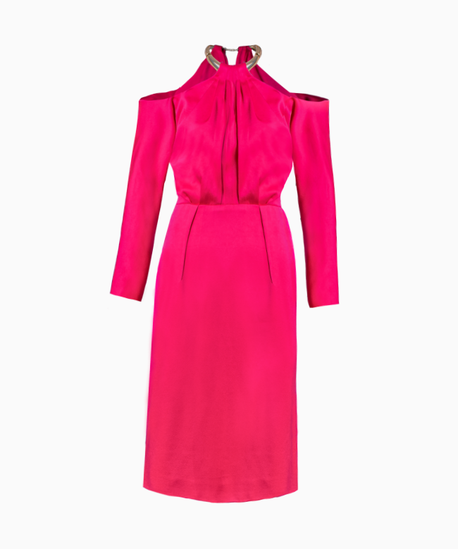 Location Paule Ka Dress Satin Fuschia Collier Or 1