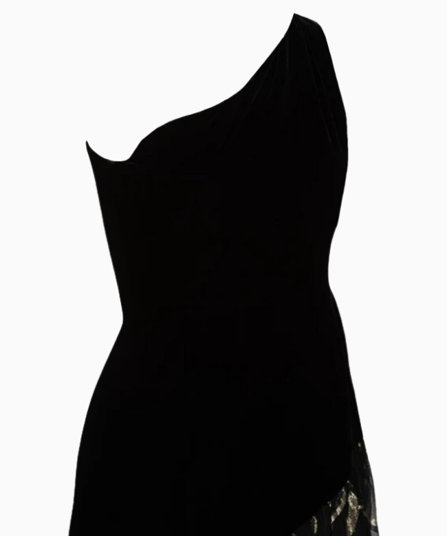 Location et Achat Robe Yves Saint Laurent, modèle Asymétrique Velours Noir FW1980 4