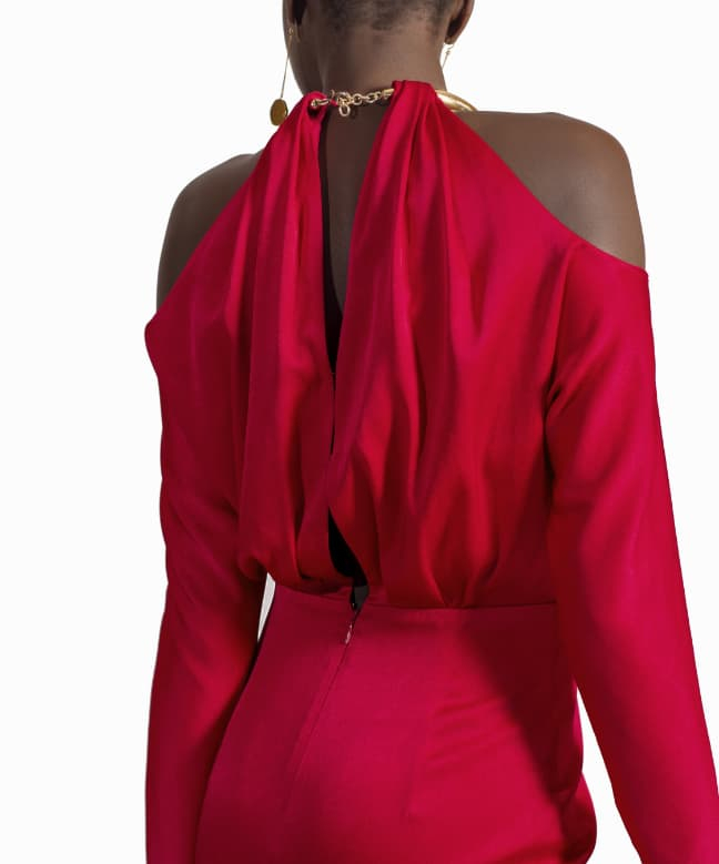 Location Paule Ka Dress Satin Fuschia Collier Or 5