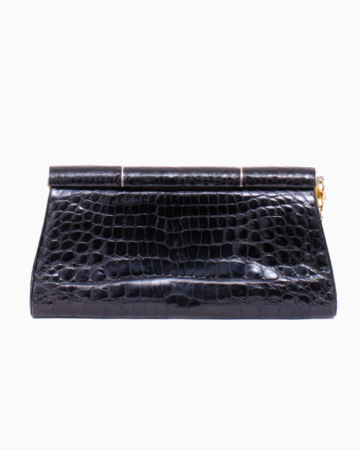 Pochette Cuir Crocodile Noir