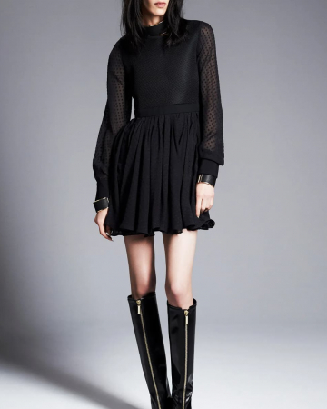 Robe Plumetis Résille Noire