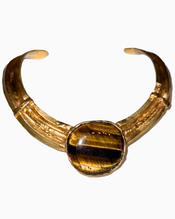 Collier Gold Plated Bronze With Tiger's Eye Stone