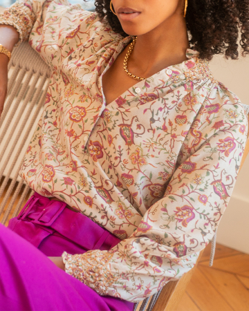 Blouse Imprimé Fleurs Beige