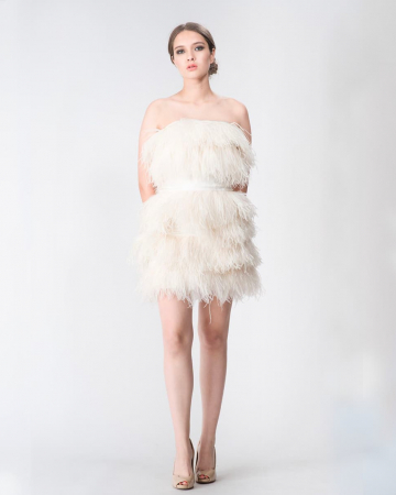 Robe Bustier Plumes Blanches