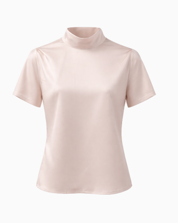 Top Soie Fluide Col Montant Ivoire