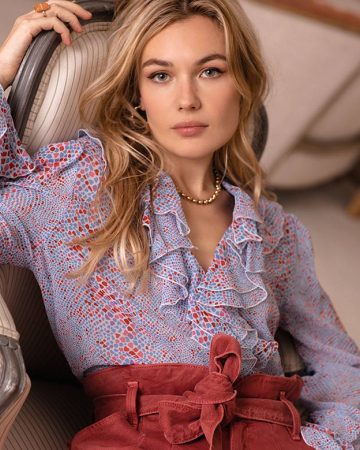Patterned Ruffled Blouse