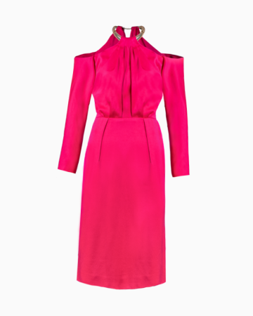 Robe Satin Fuschia Collier Or
