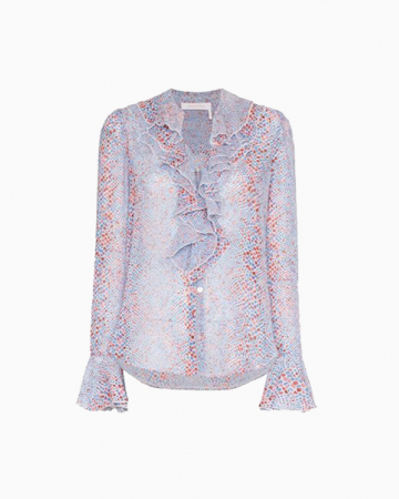 Patterned Ruffled Blouse