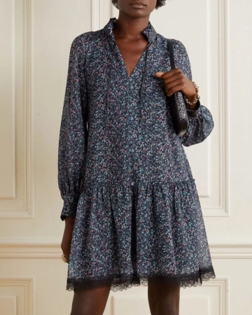 Robe Lace-Trimmed Floral Print