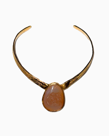 Collier Gold Plated Bronze With Pink Agate Stone